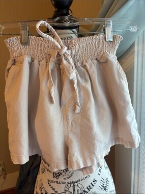 Papaya Cream Smocked High-Waist Tie Shorts